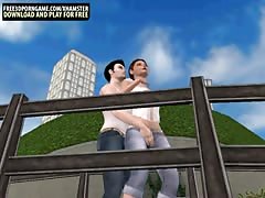 3D babe gets tied up and fucked outdoors