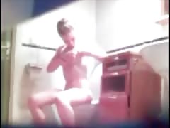 Blonde teen whore bathroom toilet shower hidden spy voyer
