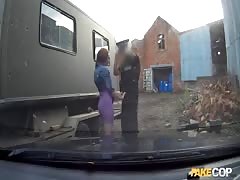 Cute chick is blowing outdoors in the video by Fake Cop