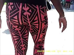 sexy black teen in see thru leggings stripe panty